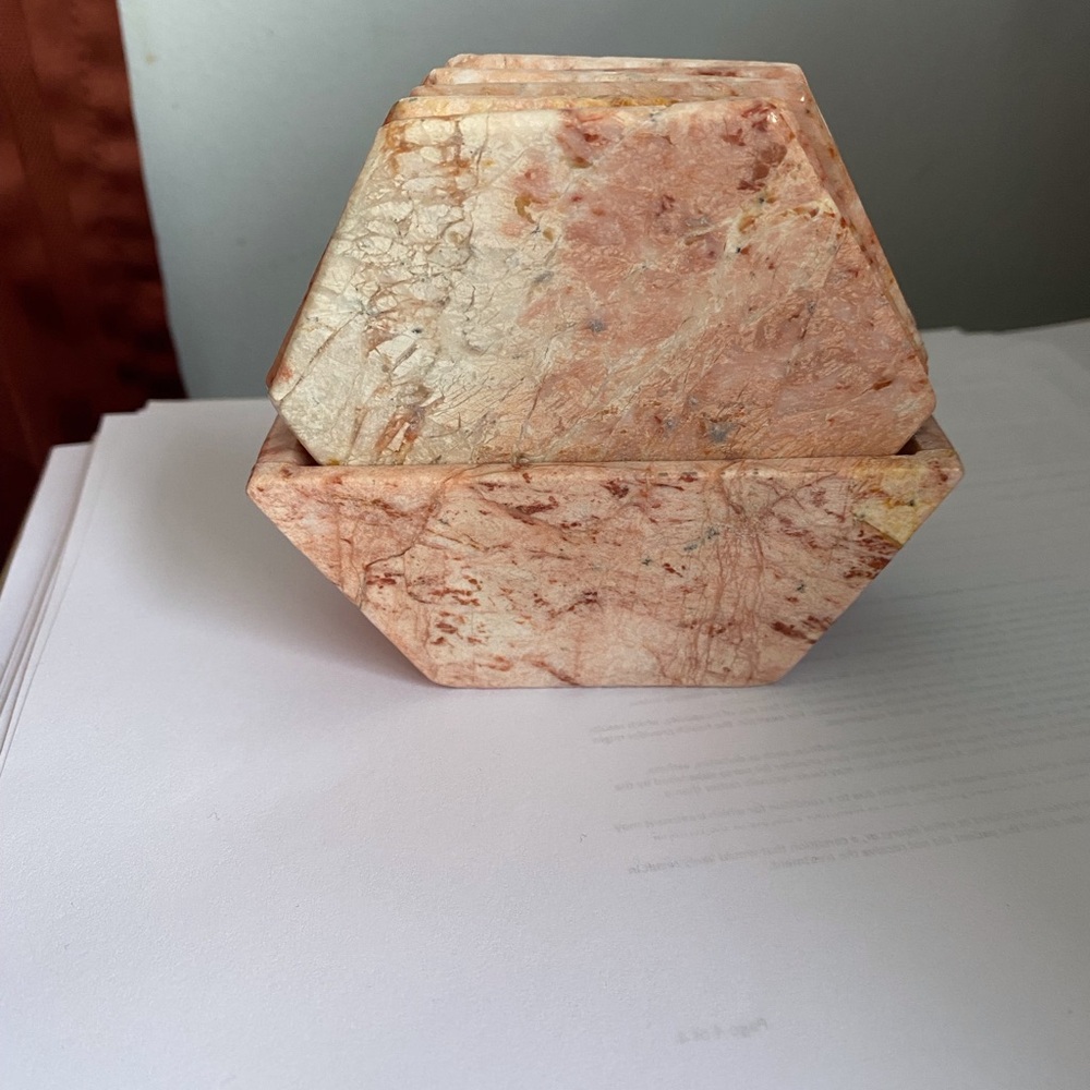 Elegant Hexagonal Alabaster Coaster Set with Holder